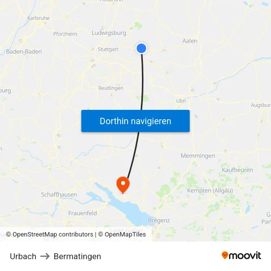 Urbach to Bermatingen map