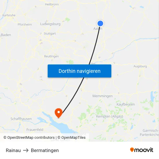 Rainau to Bermatingen map
