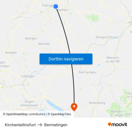 Kirchentellinsfurt to Bermatingen map