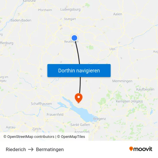 Riederich to Bermatingen map