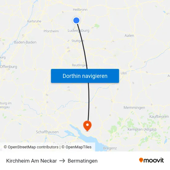 Kirchheim Am Neckar to Bermatingen map