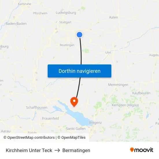 Kirchheim Unter Teck to Bermatingen map