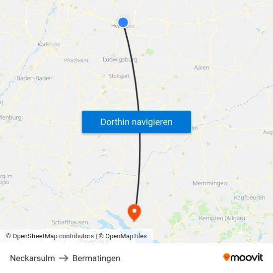 Neckarsulm to Bermatingen map
