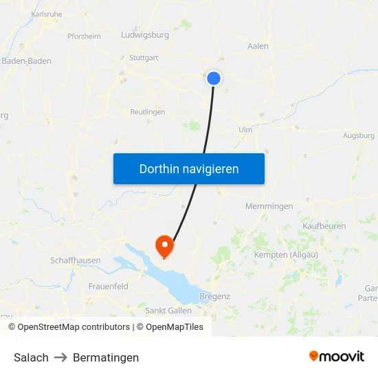 Salach to Bermatingen map