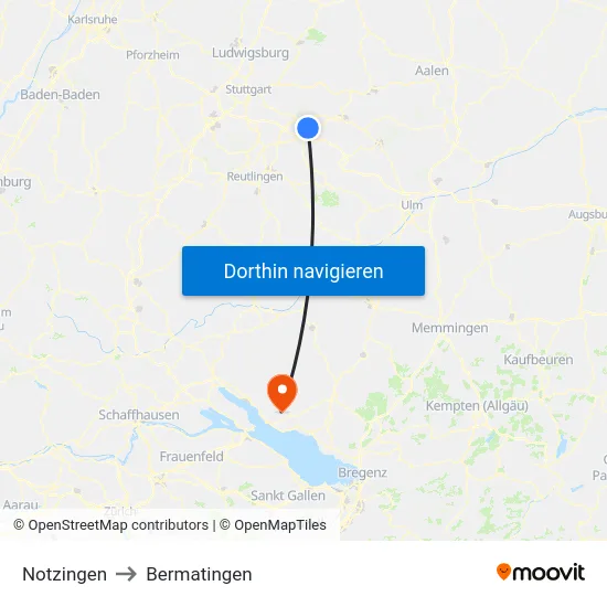 Notzingen to Bermatingen map