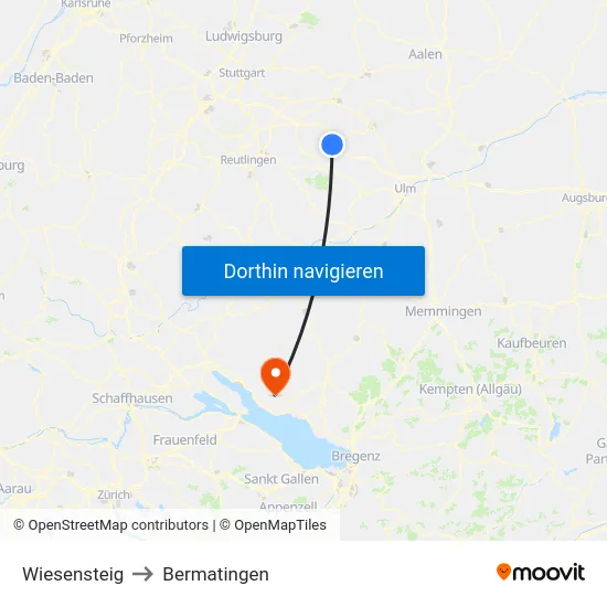 Wiesensteig to Bermatingen map