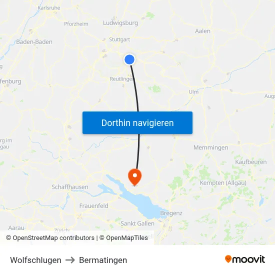 Wolfschlugen to Bermatingen map