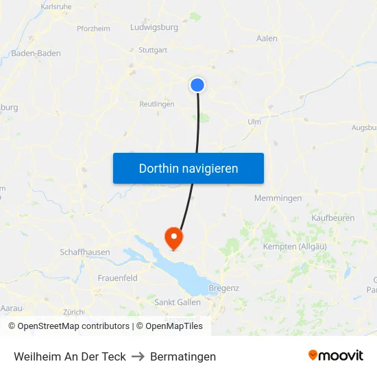 Weilheim An Der Teck to Bermatingen map