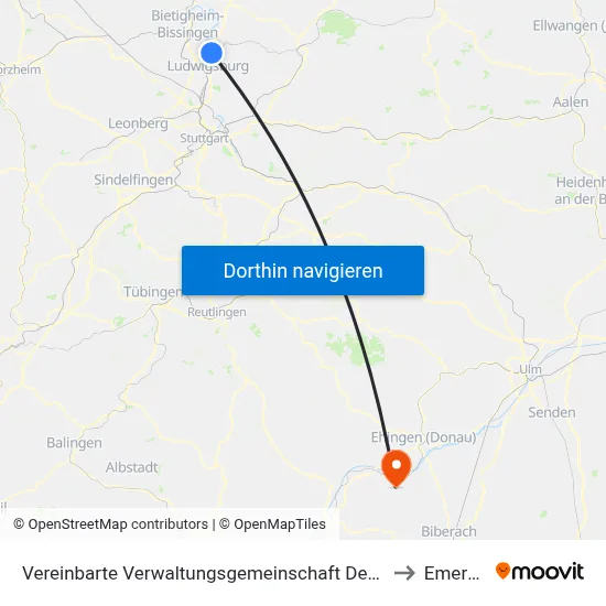 Vereinbarte Verwaltungsgemeinschaft Der Stadt Freiberg am Neckar to Emerkingen map