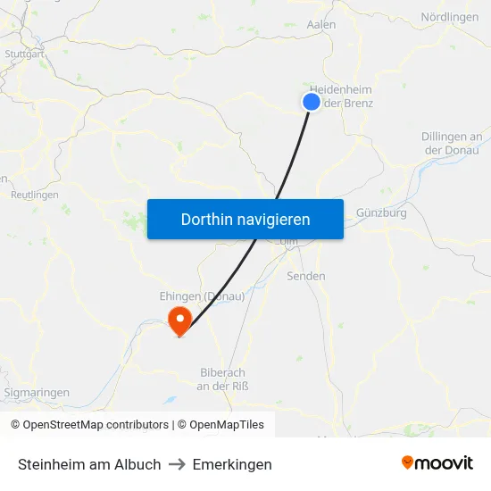Steinheim am Albuch to Emerkingen map