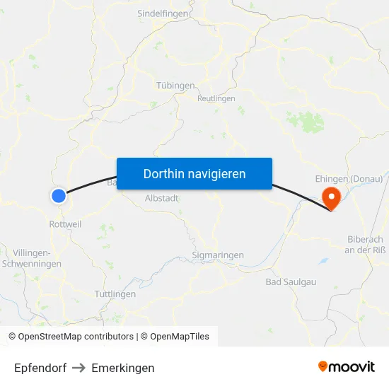 Epfendorf to Emerkingen map