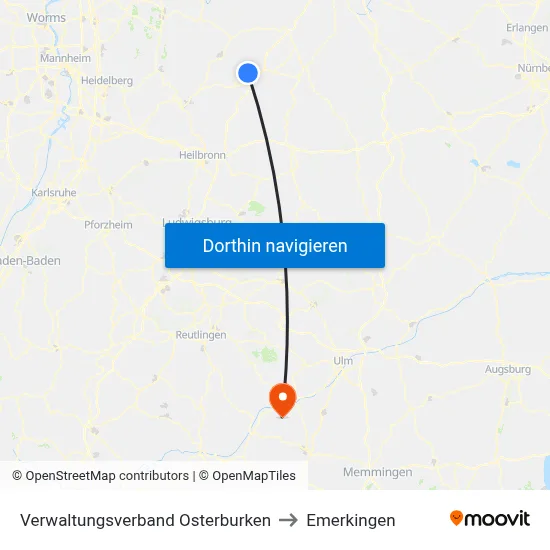 Verwaltungsverband Osterburken to Emerkingen map