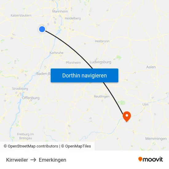 Kirrweiler to Emerkingen map