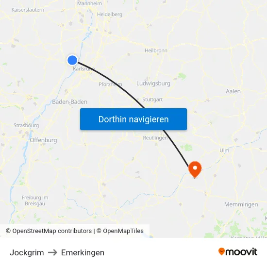 Jockgrim to Emerkingen map