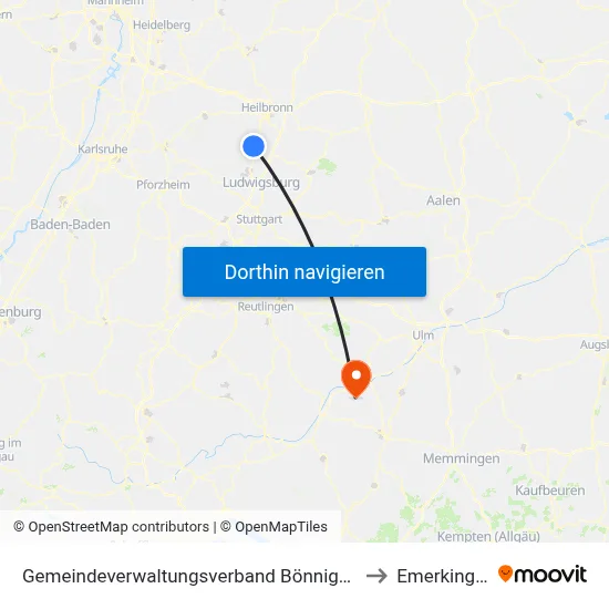 Gemeindeverwaltungsverband Bönnigheim to Emerkingen map