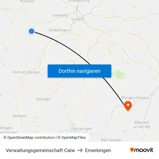 Verwaltungsgemeinschaft Calw to Emerkingen map