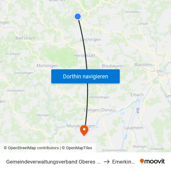 Gemeindeverwaltungsverband Oberes Filstal to Emerkingen map