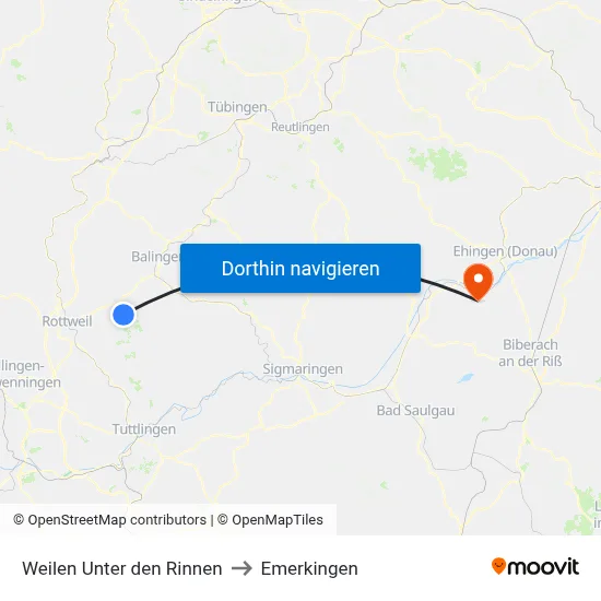 Weilen Unter den Rinnen to Emerkingen map