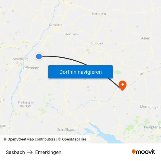 Sasbach to Emerkingen map