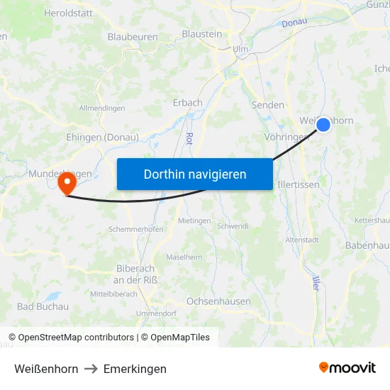 Weißenhorn to Emerkingen map