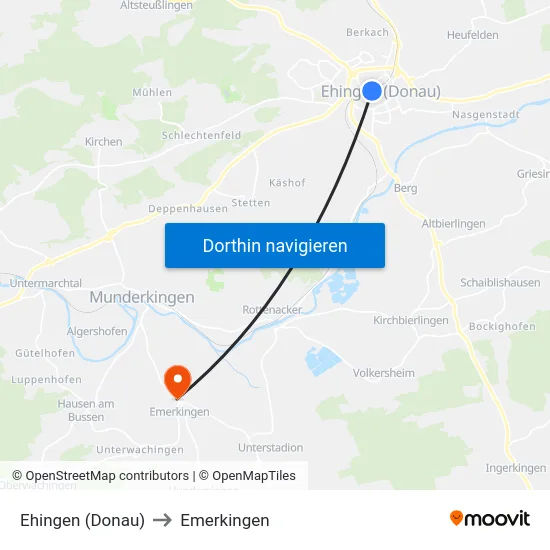 Ehingen (Donau) to Emerkingen map