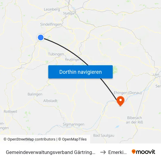 Gemeindeverwaltungsverband Gärtringen/Ehningen to Emerkingen map