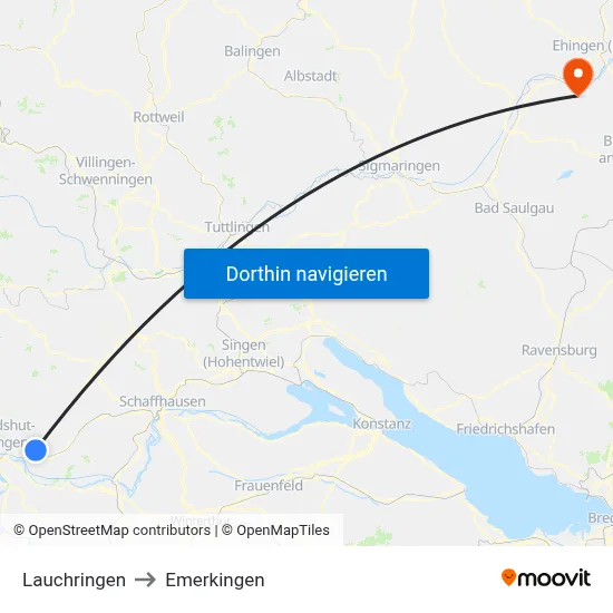 Lauchringen to Emerkingen map