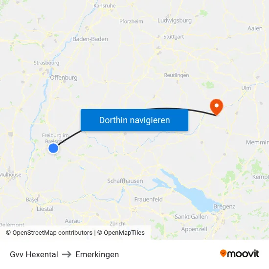Gvv Hexental to Emerkingen map