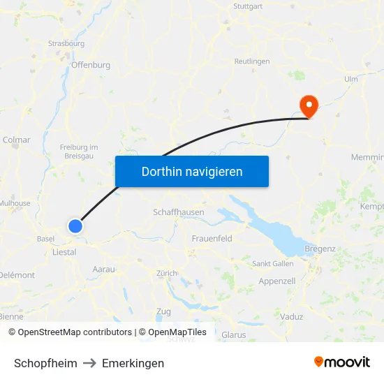 Schopfheim to Emerkingen map