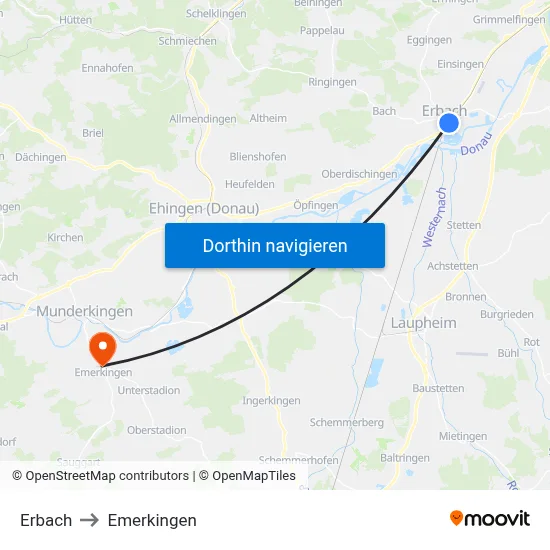 Erbach to Emerkingen map
