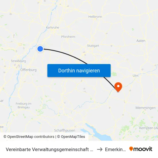 Vereinbarte Verwaltungsgemeinschaft Sinzheim to Emerkingen map