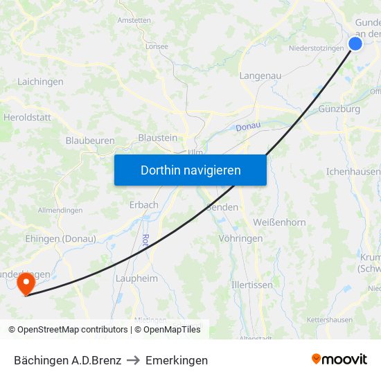 Bächingen A.D.Brenz to Emerkingen map