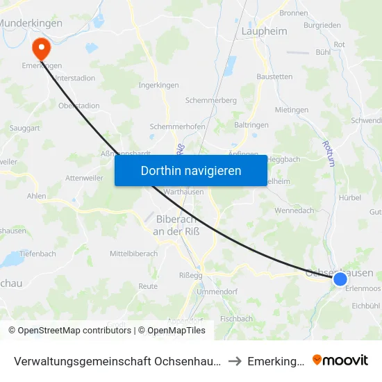 Verwaltungsgemeinschaft Ochsenhausen to Emerkingen map