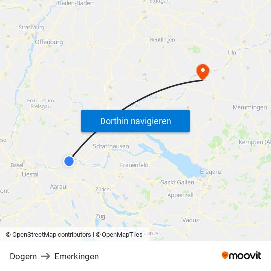 Dogern to Emerkingen map