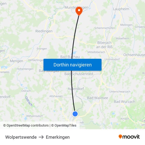 Wolpertswende to Emerkingen map