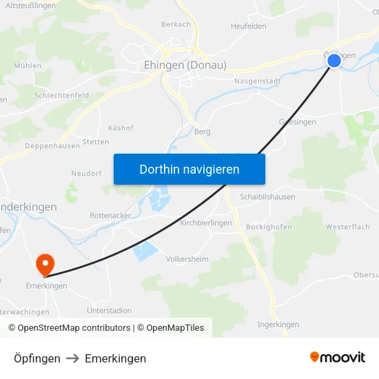 Öpfingen to Emerkingen map
