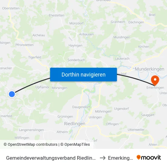 Gemeindeverwaltungsverband Riedlingen to Emerkingen map