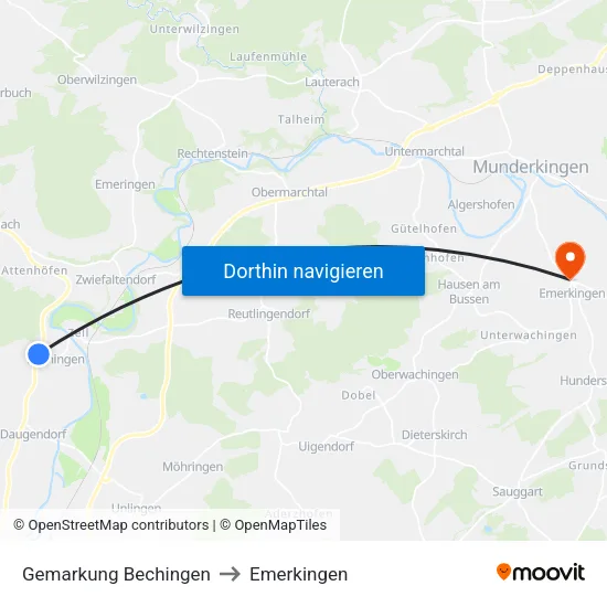 Gemarkung Bechingen to Emerkingen map