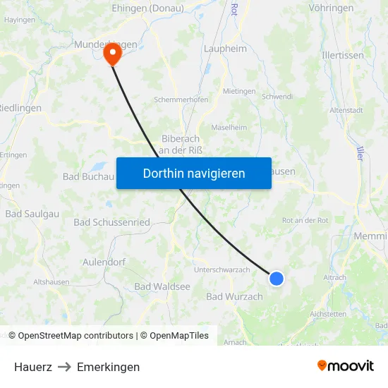 Hauerz to Emerkingen map