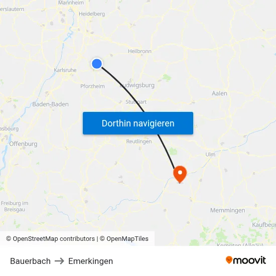 Bauerbach to Emerkingen map