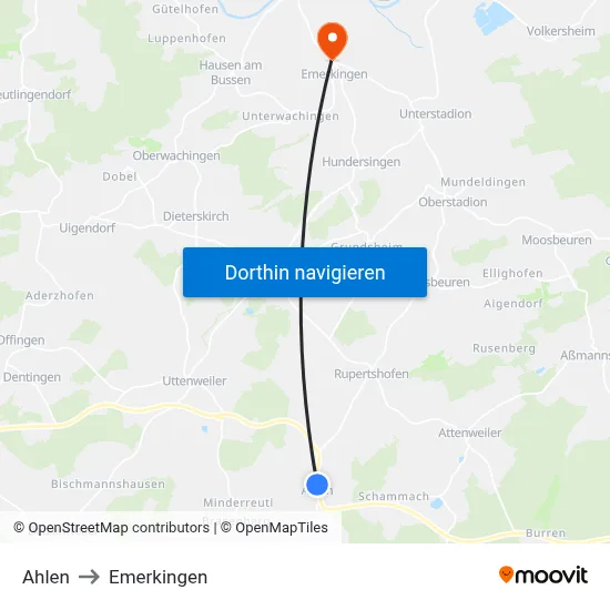 Ahlen to Emerkingen map