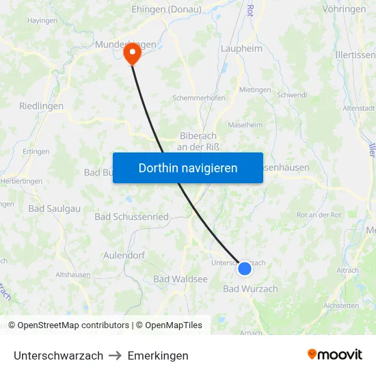 Unterschwarzach to Emerkingen map