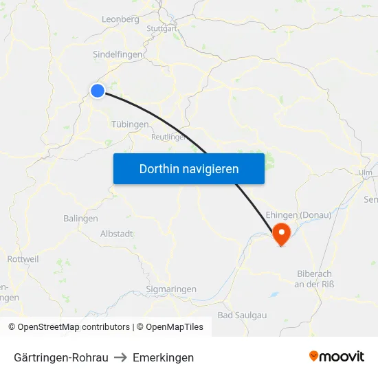 Gärtringen-Rohrau to Emerkingen map