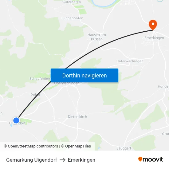 Gemarkung Uigendorf to Emerkingen map