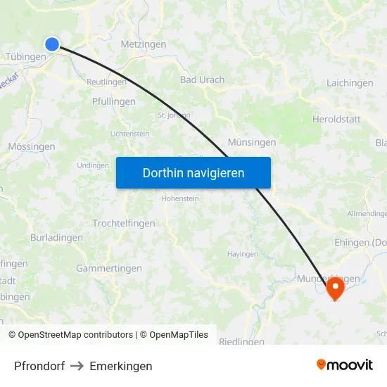 Pfrondorf to Emerkingen map