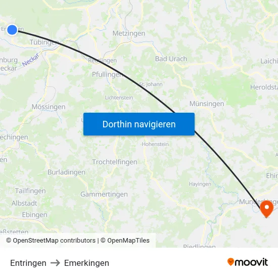 Entringen to Emerkingen map