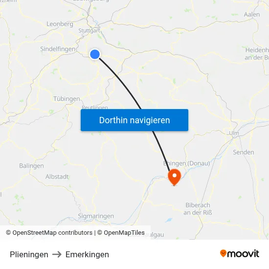 Plieningen to Emerkingen map