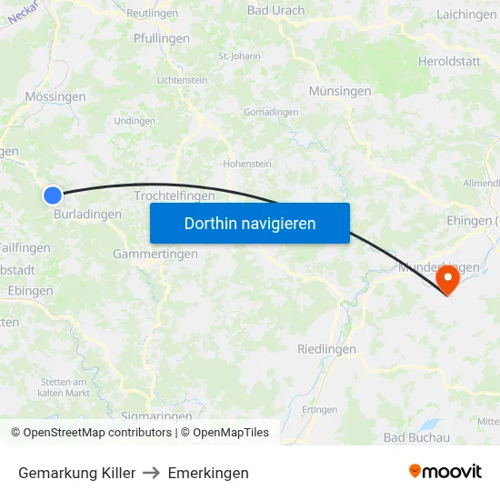 Gemarkung Killer to Emerkingen map