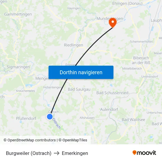 Burgweiler (Ostrach) to Emerkingen map