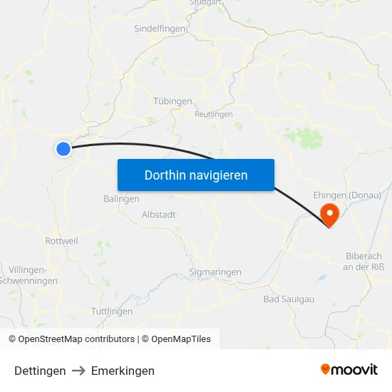 Dettingen to Emerkingen map